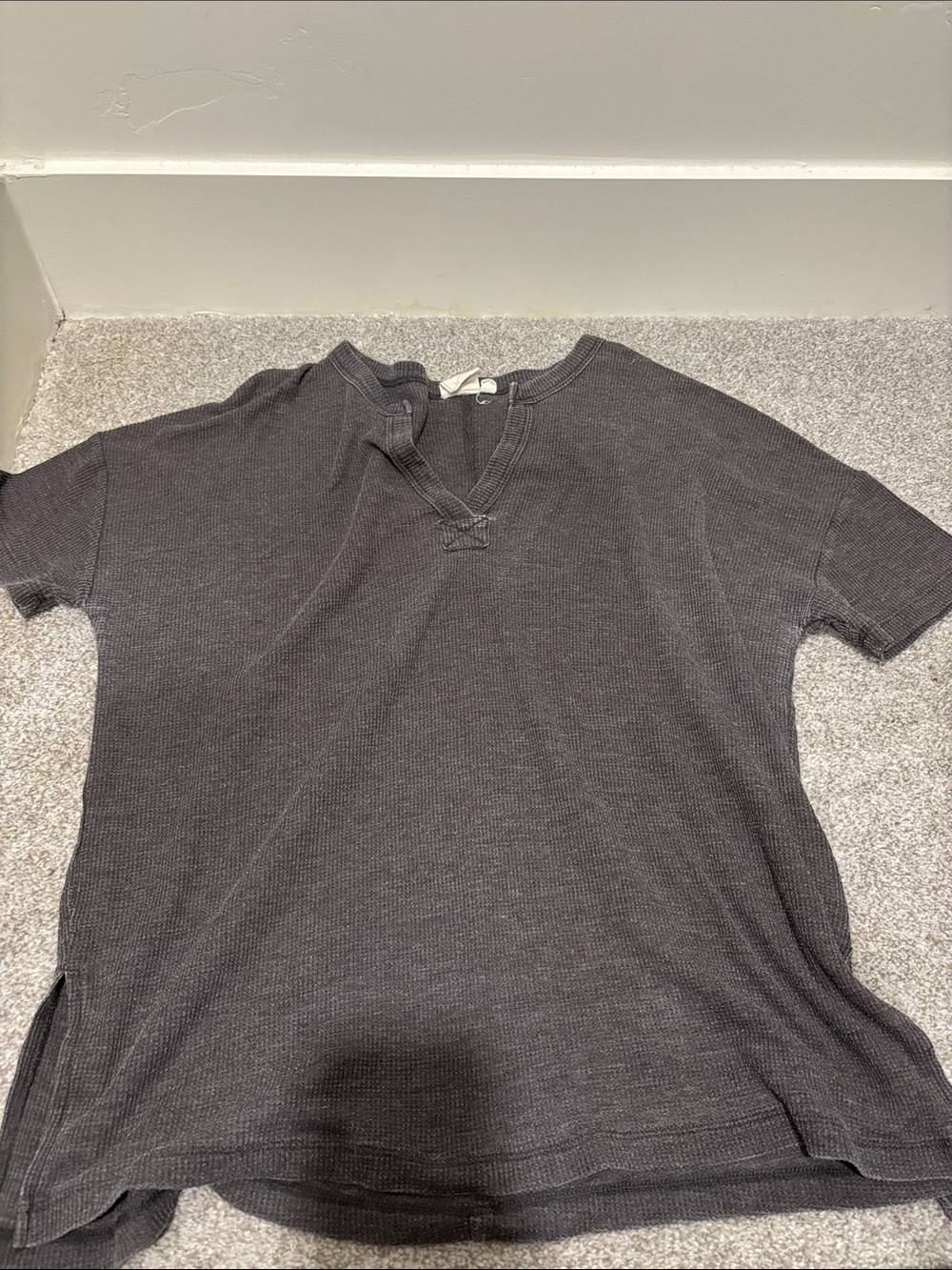 White Crow Charcoal Gray Waffle Knit Short Sleeve Top